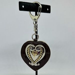 Vintage Heart Shaped Leather Metal Keychain With Mirror